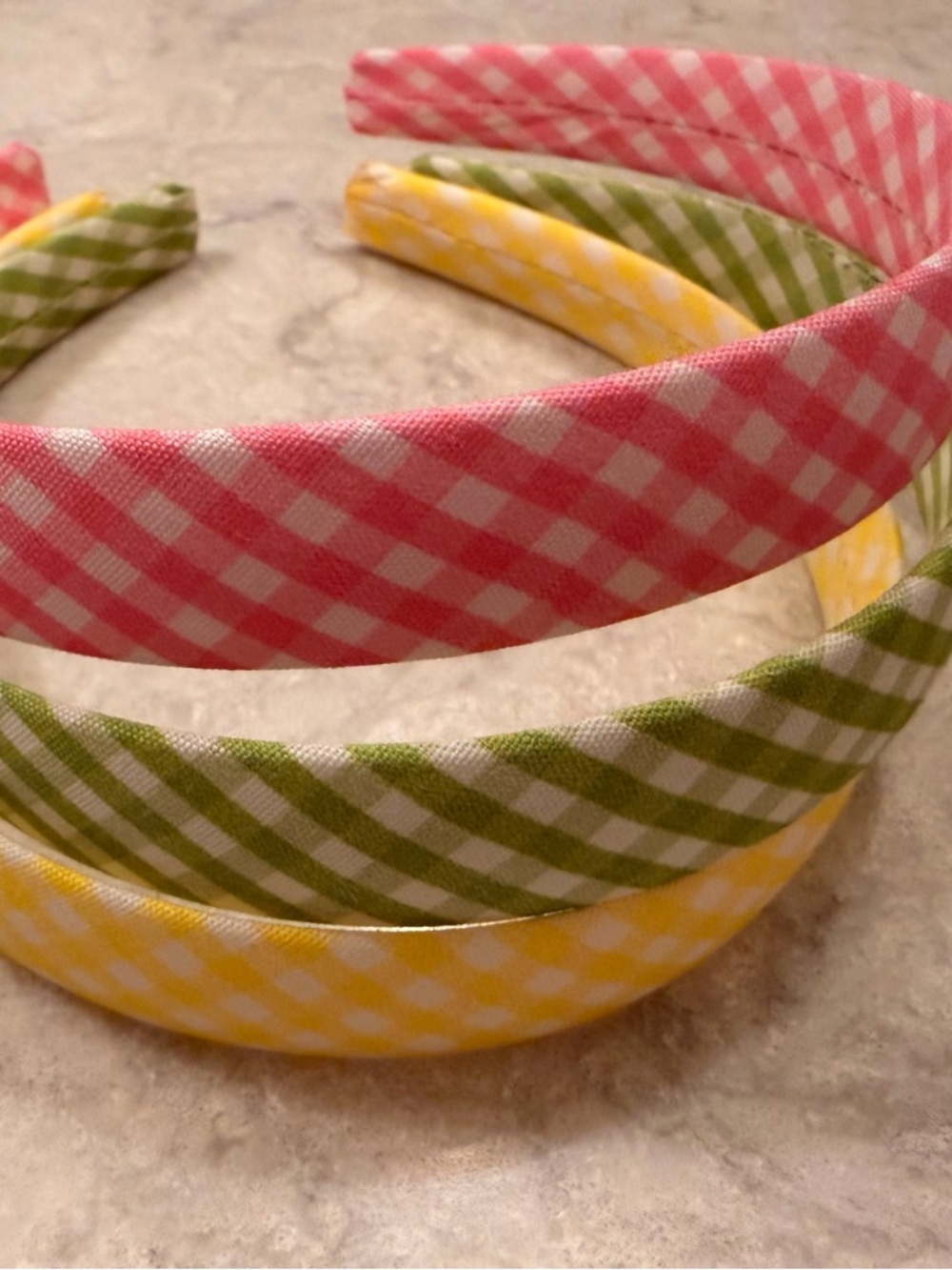 New/ set of 3 Trendy boutique Gingham Headband Trio in Pink, Green & Yellow
